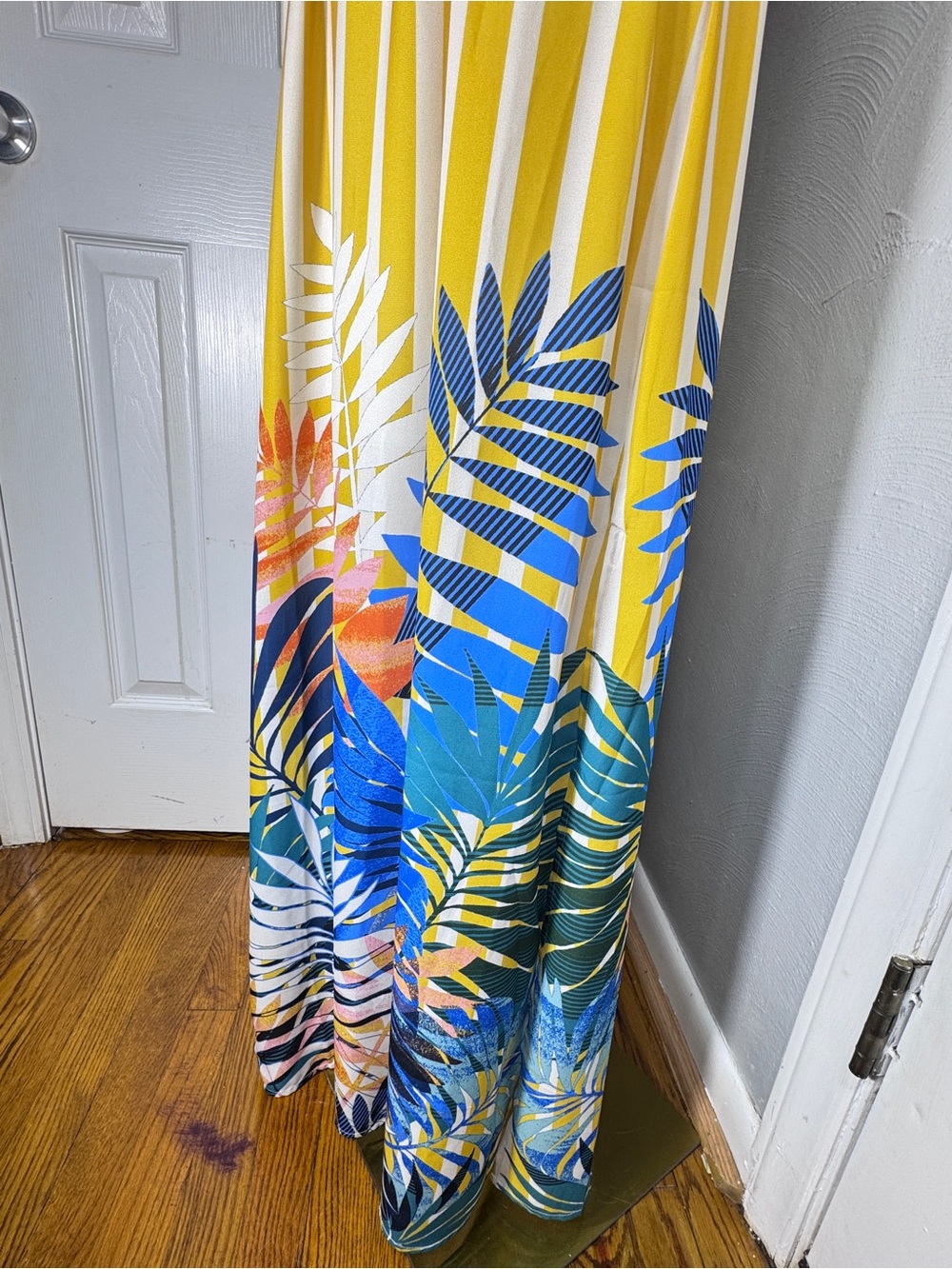 Jealous Tomato Yellow Maxi Dress with Tropical Leaf Print